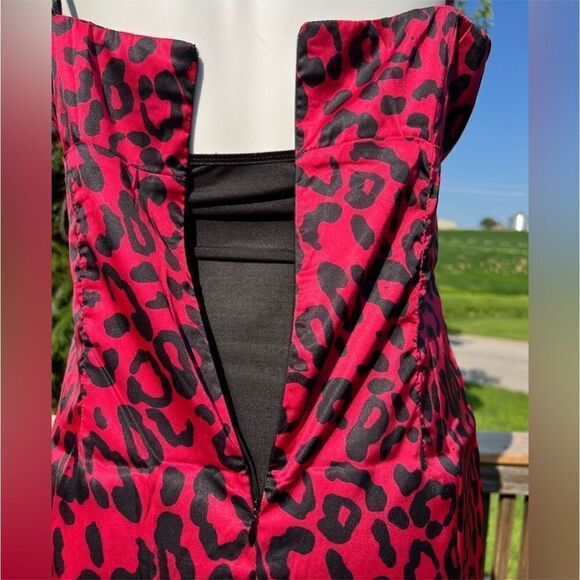 Lulu’s Red Leopard Print Satin Slip Mini Dress New With Tag Size Large - Picture 8 of 13